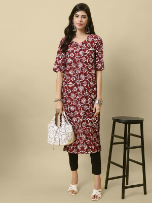 1 Stop Fashion Women Printed Straight Kurta(Red)