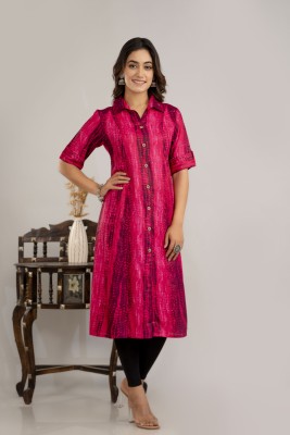 Loomista Women Printed A-line Kurta(Maroon)