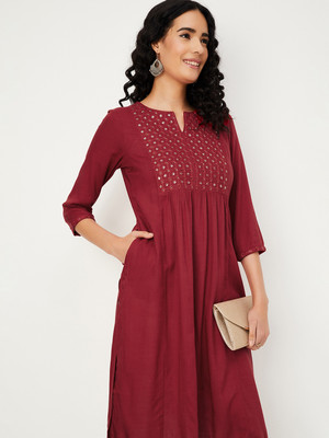 MAX Women Solid Straight Kurta(Maroon)