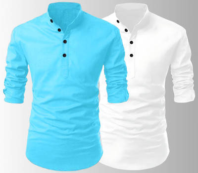 SWAMOTIFASHION Men Solid Straight Kurta(Blue, White)