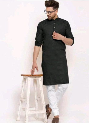 VJ Enterprise Men Solid Straight Kurta(Black)