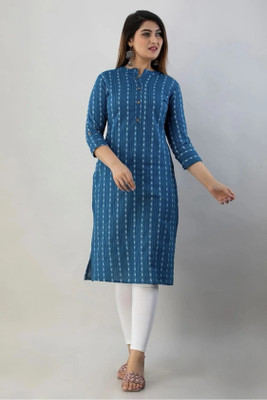 ZAHRA FASHION Women Self Design Straight Kurta(Blue)