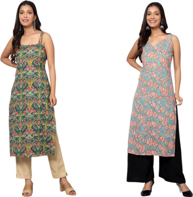 KAUTAQI Women Printed Straight Kurta(Multicolor)