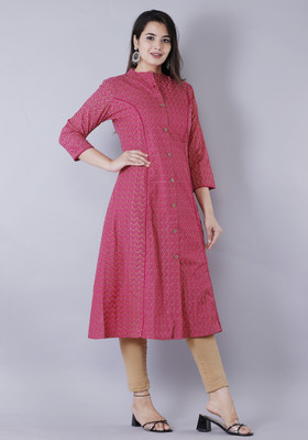 GLORIOUS Women Printed A-line Kurta(Pink)