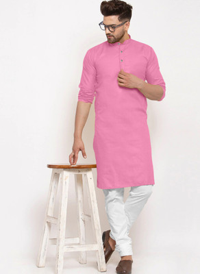 JENJEE FASHION Men Solid Straight Kurta(Pink)