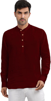 CROWNTAIL Men Solid Straight Kurta(Maroon)