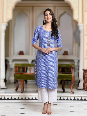 Moda Rapido Women Printed A-line Kurta(Dark Blue)