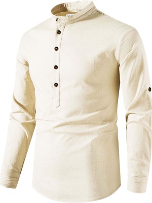 CROWNTAIL Men Solid A-line Kurta(Beige)