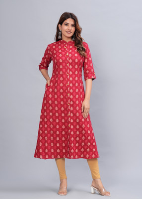 Mishree collection Women Printed A-line Kurta(Red)