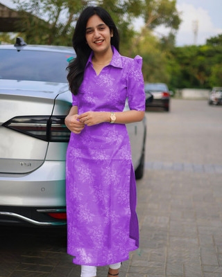 DHARAFASHION Women Printed A-line Kurta(Purple)
