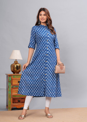 Mishree collection Women Printed A-line Kurta(Blue)