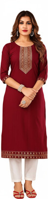 RUHM Fashion Women Embroidered A-line Kurta(Maroon)