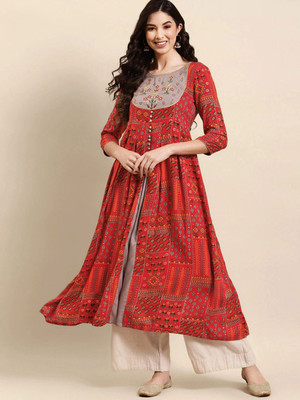ANOUK Women Printed A-line Kurta(Red)