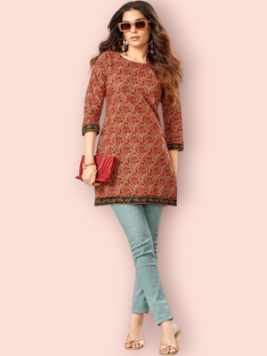 ABHI FAB Women Printed Straight Kurta(Brown)