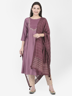 Span Women Self Design A-line Kurta(Purple)