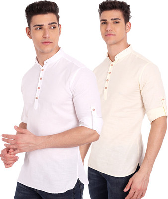 UNIFAV Men Solid A-line Kurta(Beige)