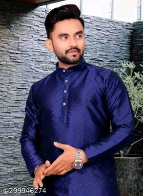 Shree Dutt Creation Men Embroidered Straight Kurta(Blue)