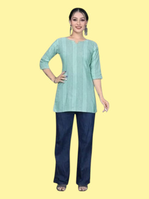 Texpaz Women Solid Anarkali Kurta(Blue)