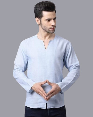 CYCUTA Men Solid Straight Kurta(Light Blue)