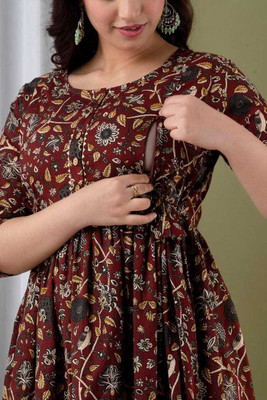 Balaji fashion hub Women Floral Print, Printed Anarkali Kurta(Maroon)