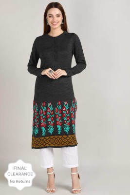 Anmi Woven Design Women Straight Kurta(Grey)