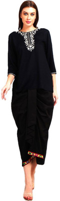 Dwears Women Embroidered Straight Kurta(Black)