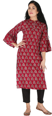 Neelo Kurti Women Printed Straight Kurta(Maroon)