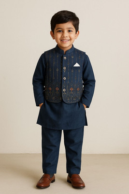 Rahaman fashion Boys Embroidered Pakistani Kurta(Dark Blue)