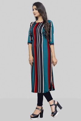 maruti fab Women Striped Straight Kurta(Green, Red, Black)