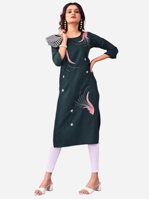TheIconFashion Women Printed Straight Kurta(Green)