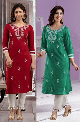 SISTO Women Chikan Embroidery Straight Kurta(Multicolor)