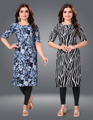 Sargam Women Printed Straight Kurta(Black)