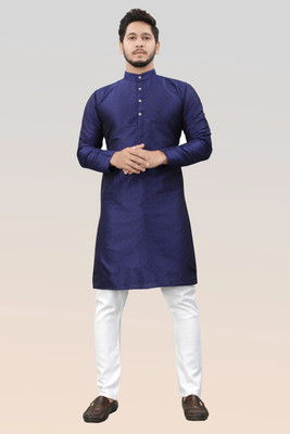 DivRa Clothing Men Self Design Straight Kurta(Blue)