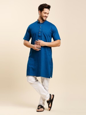 Rajubhai Hargovindas Men Woven Design A-line Kurta(Dark Blue)