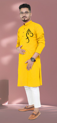 Biswas Fab Men Printed Straight Kurta(Yellow)