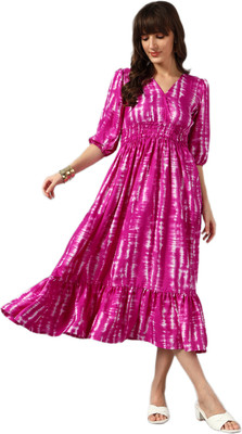 Femvy Women Dyed/Ombre Ethnic Dress Kurta(Purple)