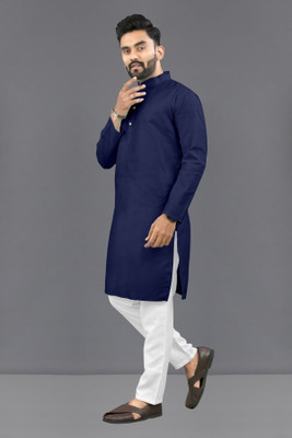 Shree Dutt Creation Men Solid Straight Kurta(Dark Blue)