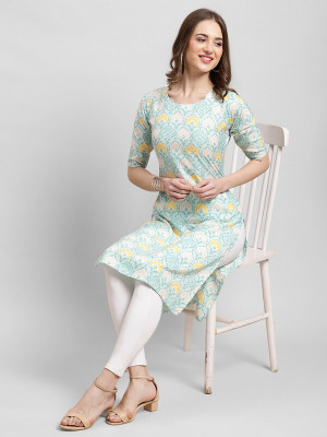 EthnicBasket Women Self Design A-line Kurta(Yellow, White, Light Blue)