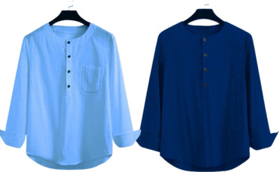 Super Weston Men Solid Straight Kurta(Light Blue, Dark Blue)