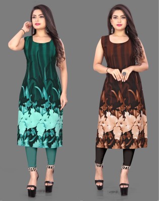 Hiral Creation Women Floral Print Straight Kurta(Green, Brown)