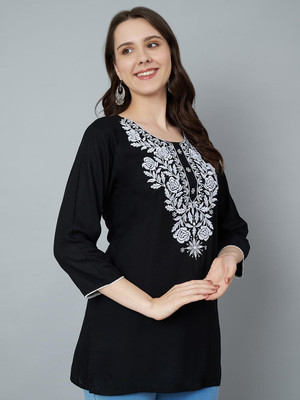 Galsmaky Women Embroidered Straight Kurta(Black)