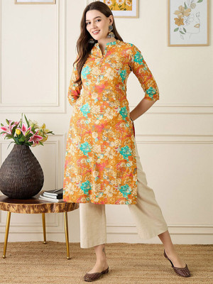 ANOUK Women Floral Print Straight Kurta(Orange)