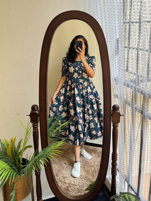 Manvi Enterprises Women Fit and Flare Blue Midi/Calf Length Dress