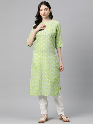 Anmi Printed Women Straight Kurta(Green)
