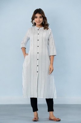 Ladylaz Women Self Design A-line Kurta(White)