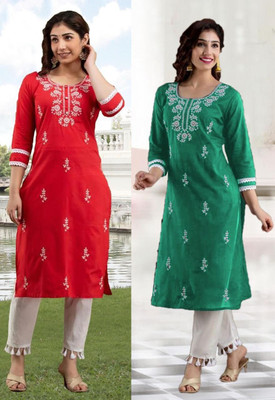 SISTO Women Chikan Embroidery A-line Kurta(Multicolor)