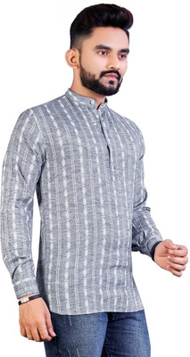 AKSHAT CREATION Men Printed Straight Kurta(Grey)