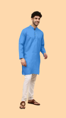 VINAARI Men Solid A-line Kurta(Blue)