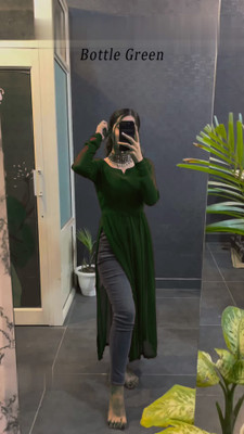 PuriMaa Women Solid Flared Kurta(Dark Green)