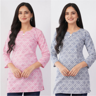 Naaz Enterprises Women Printed Tunic Kurta(Pink, Blue)
